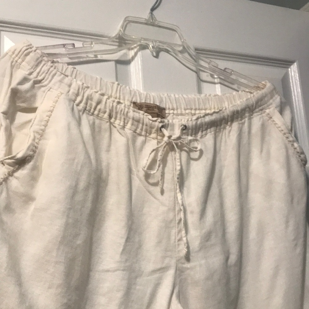 Soft white ladies drawstring pants.